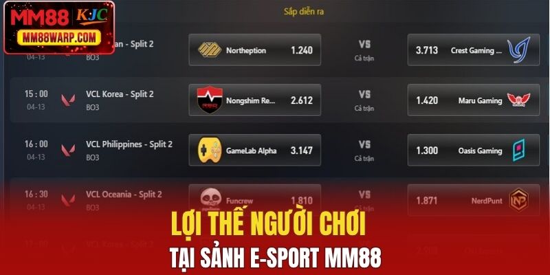 Lợi thế người chơi tại sảnh E-sport MM88